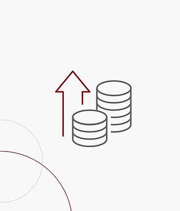 Grafikkachel: Gestapelte Geldmünzen mit einem Pfeil nach oben