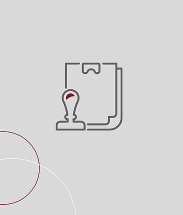 Grafik von einem Klemmbrett und einem Stempel