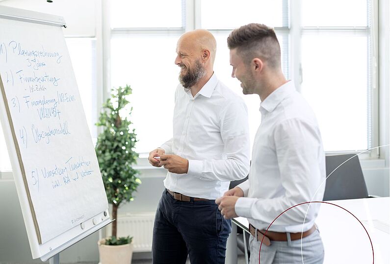 Zwei Männer vor einem Whitebord
