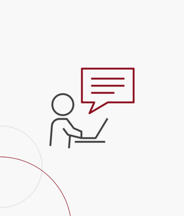 Grafikkachel: Männchen am Laptop mit roter Sprechblase über dem Kopf.