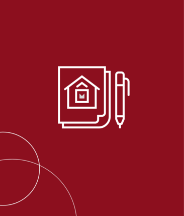 Grafik mit einem Blatt, auf dem ein Haus abgebildet ist, daneben ein Stift