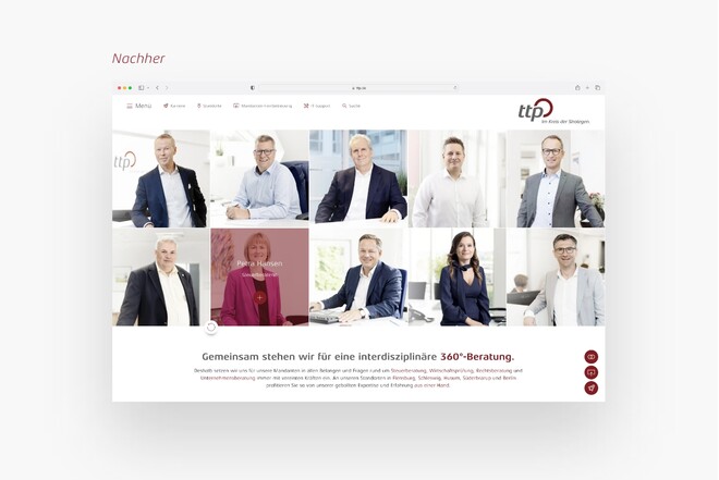 Mitarbeiterkacheln auf der Startseite von ttp