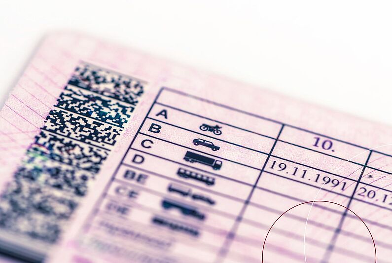Die Rückseite eines Führerscheins in Nahaufnahme.
